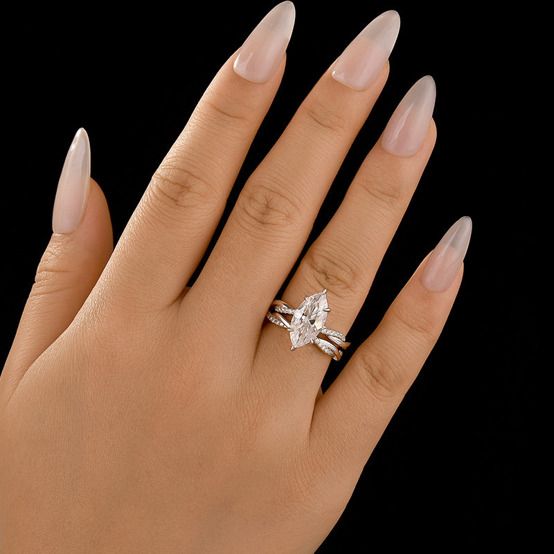 Moissanite 3.0Ct Twist Marquise Cut White Gold Wedding Ring Set