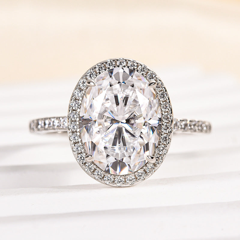 Louily Moissanite 4.5 Carat Halo Oval Cut Engagement Ring - louilyjewelry