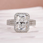 Moissanite Halo Three Shank 3.5Ct Radiant Cut White Gold Engagement Ring - louilyjewelry