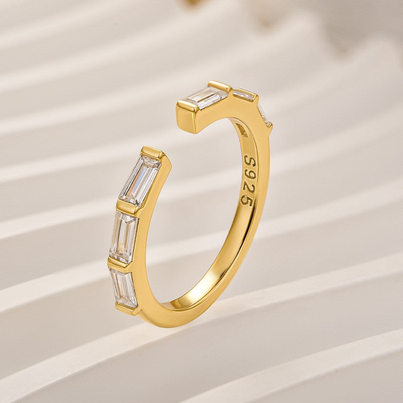 1.2Ct Open Emerald Cut Half Wedding Band In Sterling Silver