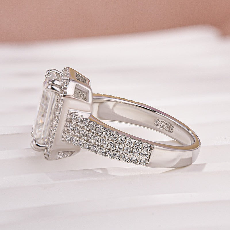Moissanite Halo Three Shank 3.5Ct Radiant Cut White Gold Engagement Ring - louilyjewelry