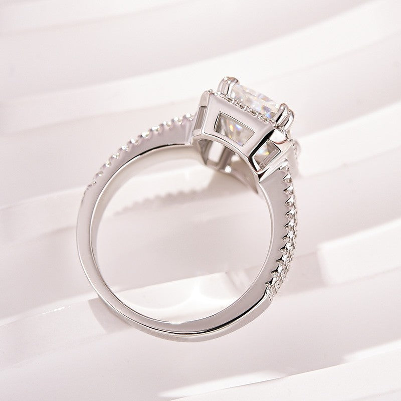 Moissanite Halo Three Shank 3.5Ct Radiant Cut White Gold Engagement Ring - louilyjewelry