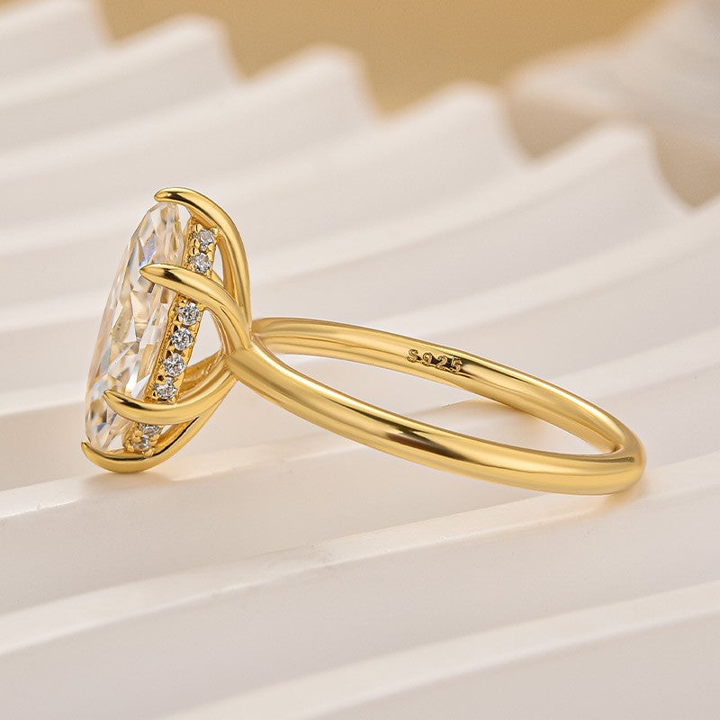 Moissanite 1.0~3.0 Ct Marquise Cut Solitaire White Gold/Yellow Gold Promise Ring For Women
