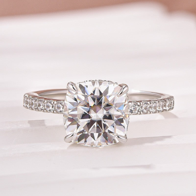 Moissanite 2.5 Ct Square Cushion Cut White Gold Promise Bridal Ring - louilyjewelry