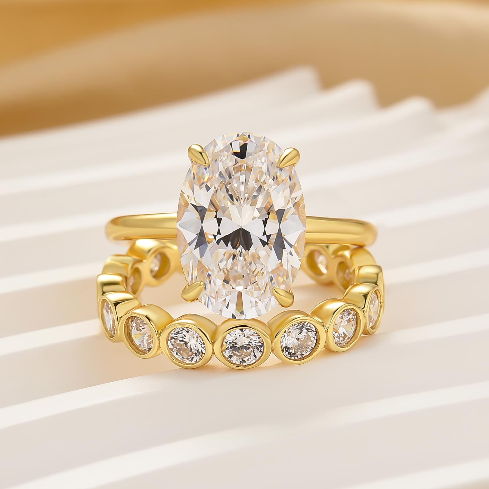 2PC 4.5Ct Oval Cut Engagement Ring With Round Cut Full Eternity Wedding Band - louilyjewelry