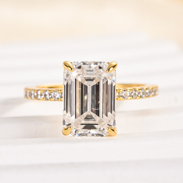 Louily Moissanite Emerald Cut Engagement Ring