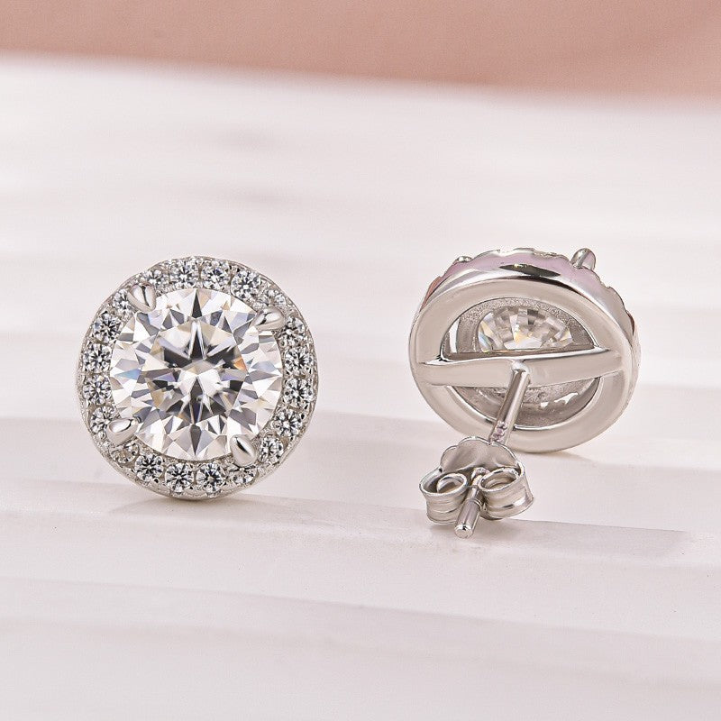 Moissanite 1.2Ct Halo Round Cut White Gold Stud Earrings - louilyjewelry