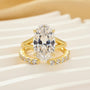 S925 2PC 5.0Ct Oval Cut Split Shank Yellow Gold Engagement Ring Set with Round Cut Open Band - louilyjewelry