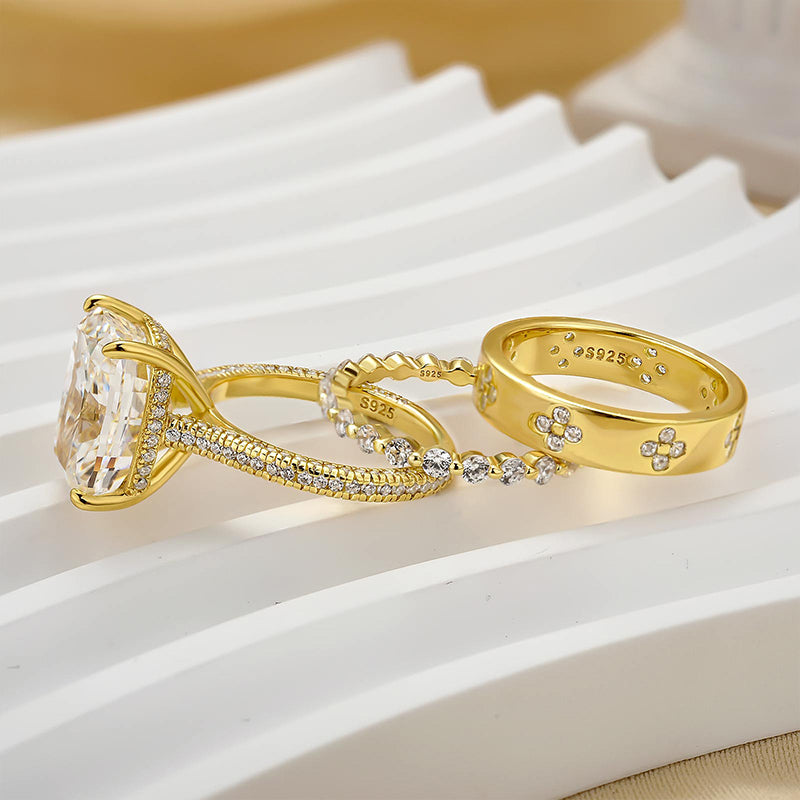 Louily Crushed Ice Cushion Cut 3PC Wedding Ring Set - louilyjewelry