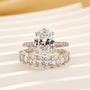 S925 2PC 4.0Ct Oval Cut White Gold Engagement Ring Set with Half Oval Cut Band - louilyjewelry