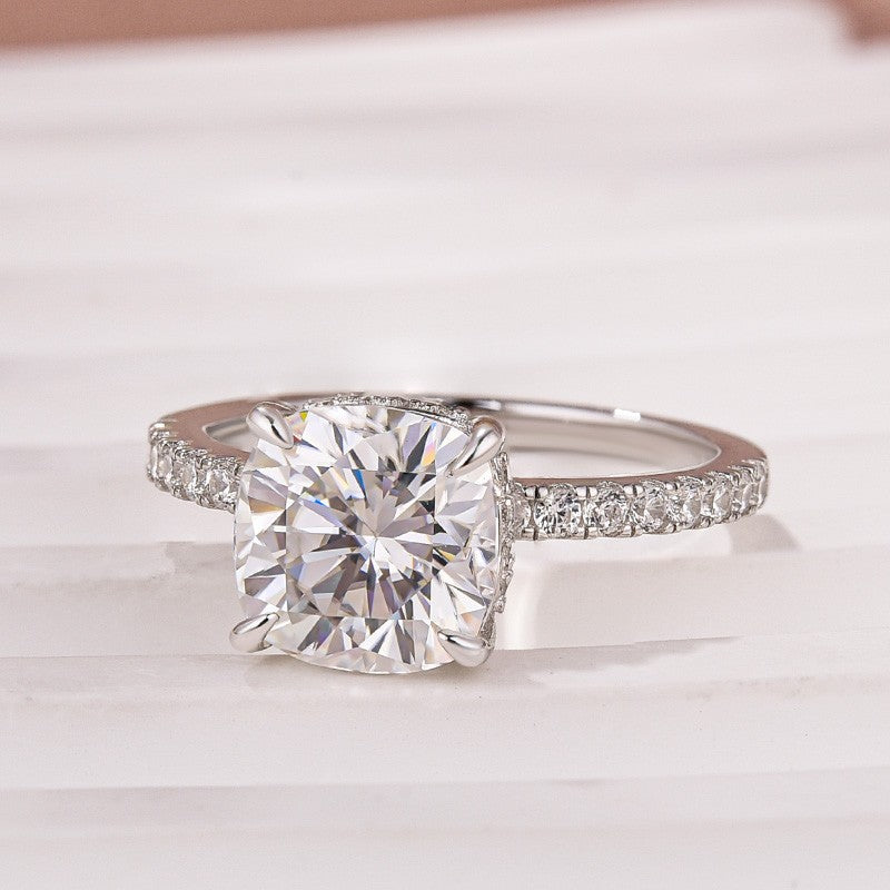 Moissanite 2.5 Ct Square Cushion Cut White Gold Promise Bridal Ring - louilyjewelry