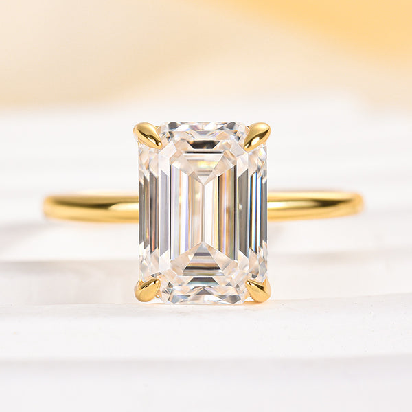 Louily Moissanite Emerald Cut Solitaire Engagement Ring