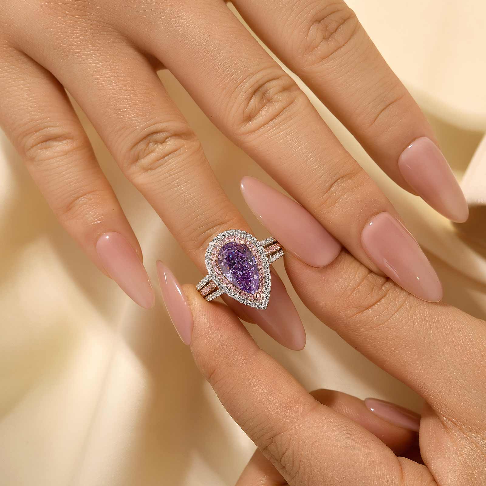 Louily Luxurious Double Halo Pear Cut Aquamarine Blue/Purple Engagement Ring In Sterling Silver - louilyjewelry