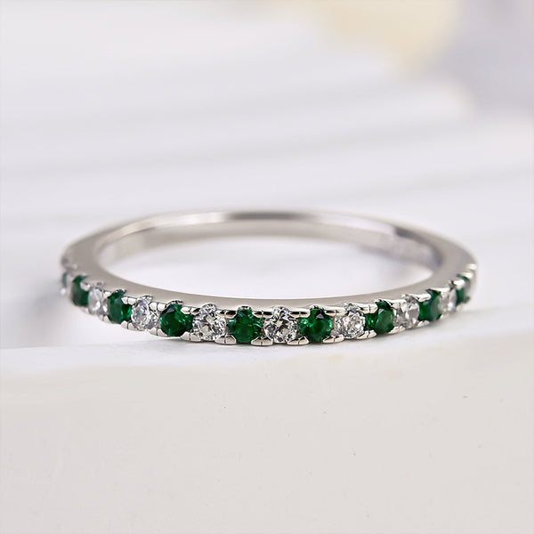 Louily Half Eternity Emerald Green And White Stone Wedding Band