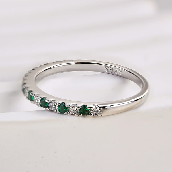 Louily Half Eternity Emerald Green And White Stone Wedding Band