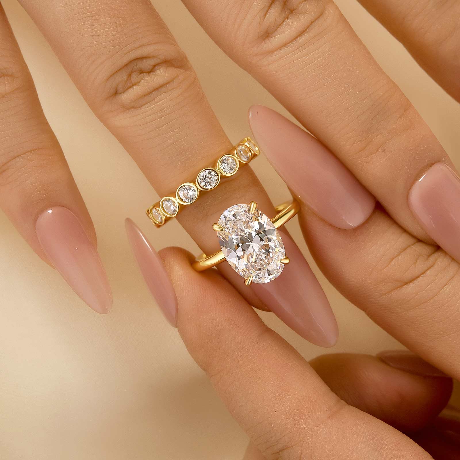 2PC 4.5Ct Oval Cut Engagement Ring With Round Cut Full Eternity Wedding Band - louilyjewelry