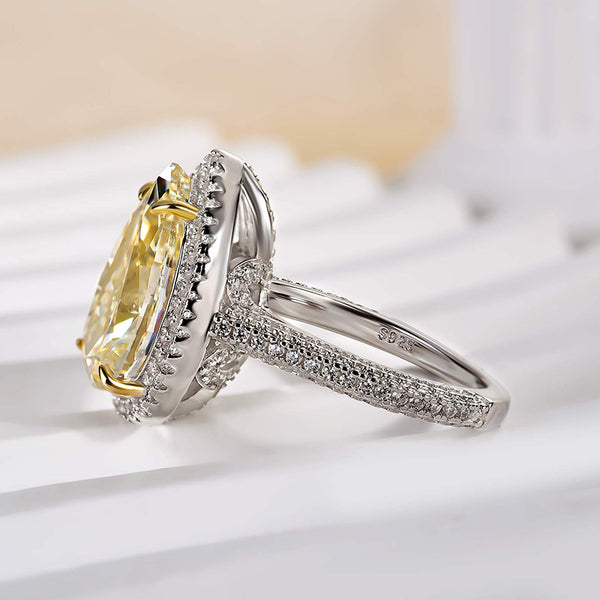 Louily Halo Pear Cut Simulated Diamond Yellow Sapphire Engagement Ring In Sterling Silver