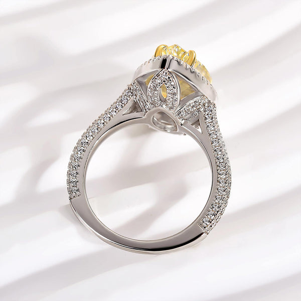 Louily Halo Pear Cut Simulated Diamond Yellow Sapphire Engagement Ring In Sterling Silver