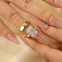 2PC 5.0Ct Solitaire Emerald Cut Classic Yellow Gold Wide Wedding Band Wedding Ring Set - louilyjewelry