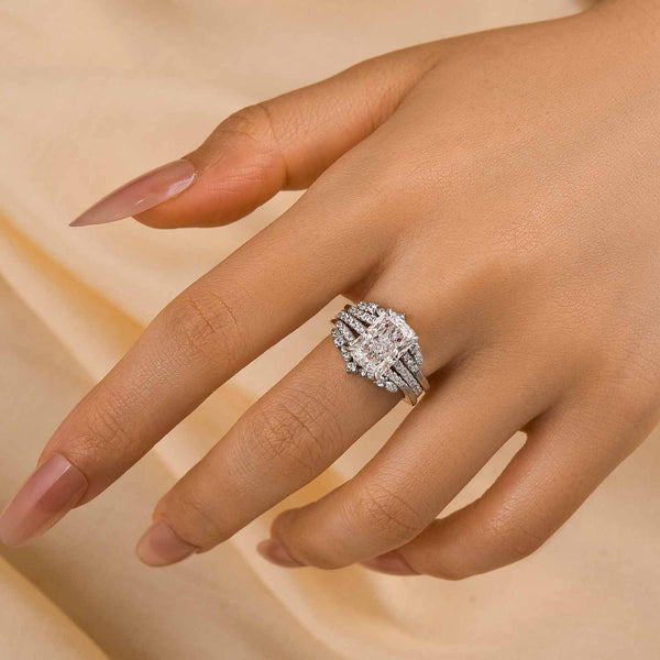 Louily Elegant Radiant Cut Insert Wedding Ring Set For Women In Sterling Silver