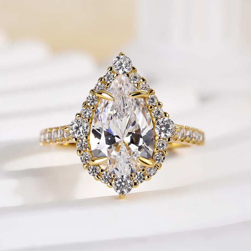 Louily Exquisite 2.2 Carat Halo Pear Cut Rose Gold Engagement Ring In Sterling Silver - louilyjewelry