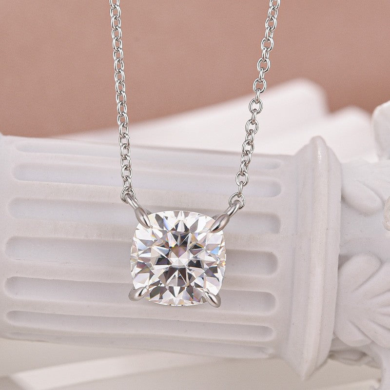 Moissanite 3.5Ct Cushion Cut White Gold Pendant Necklace - louilyjewelry