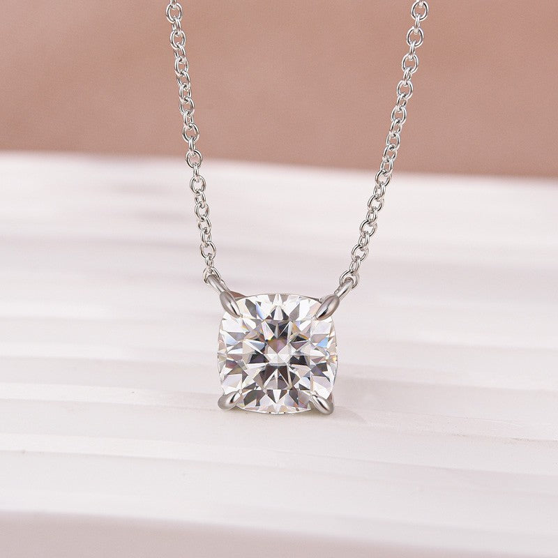Moissanite 3.5Ct Cushion Cut White Gold Pendant Necklace - louilyjewelry