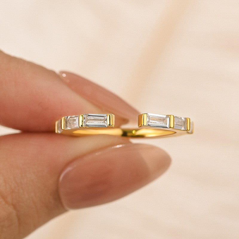 1.2Ct Open Emerald Cut Half Wedding Band In Sterling Silver