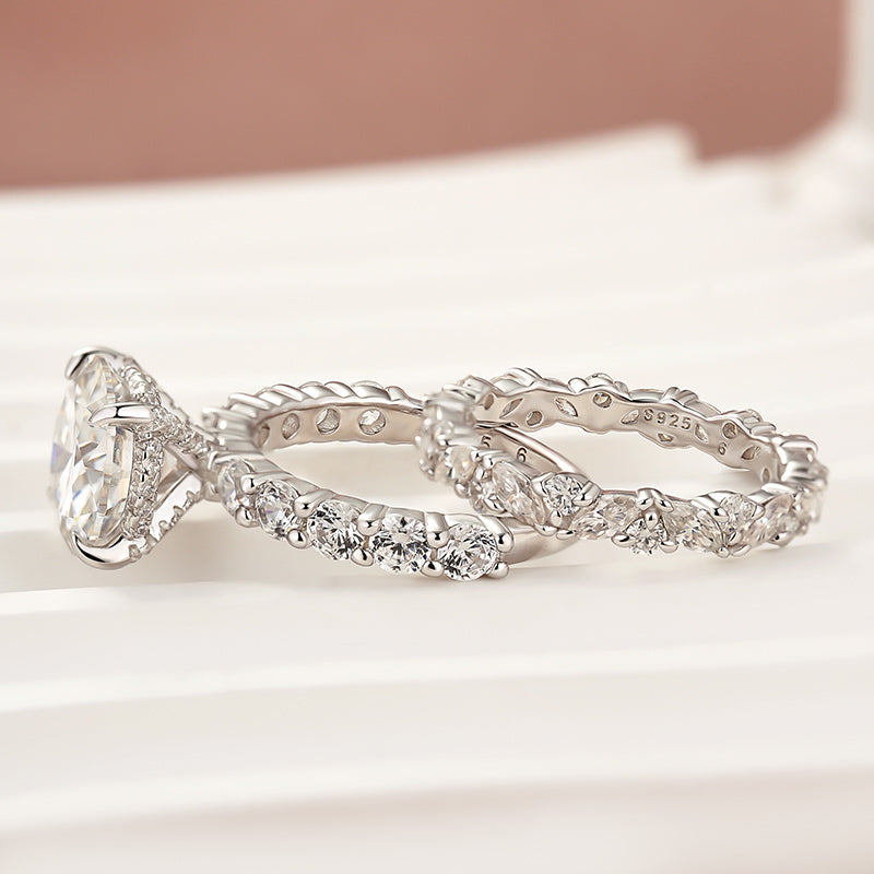Moissanite 4.0Ct Round Cut White Gold Wedding Ring with Round & Marquise Cut Wedding Ring