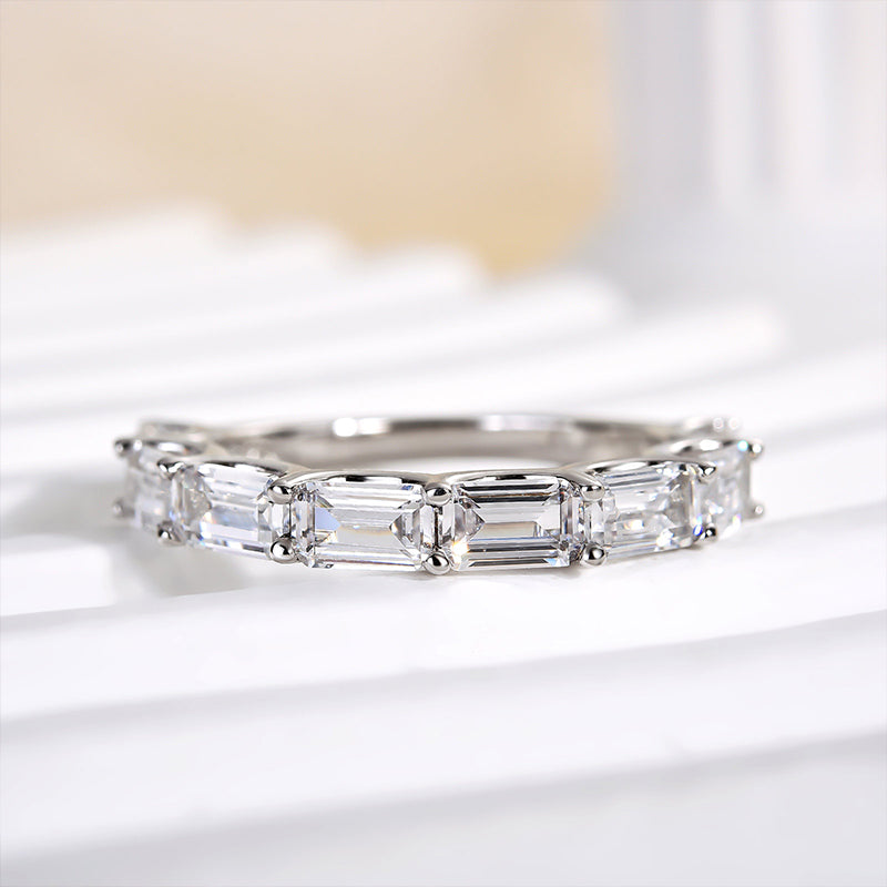 Louily Exquisite Emerald Cut Women's Wedding Band In Sterling Silver - louilyjewelry