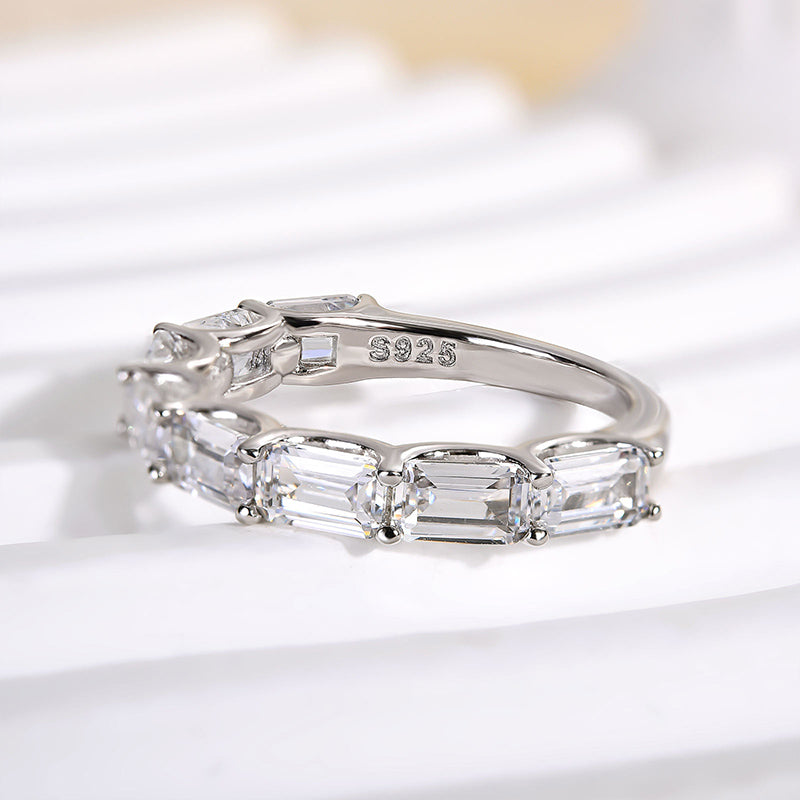 Louily Exquisite Emerald Cut Women's Wedding Band In Sterling Silver - louilyjewelry