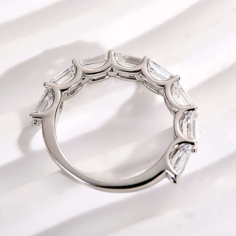 Louily Exquisite Emerald Cut Women's Wedding Band In Sterling Silver - louilyjewelry