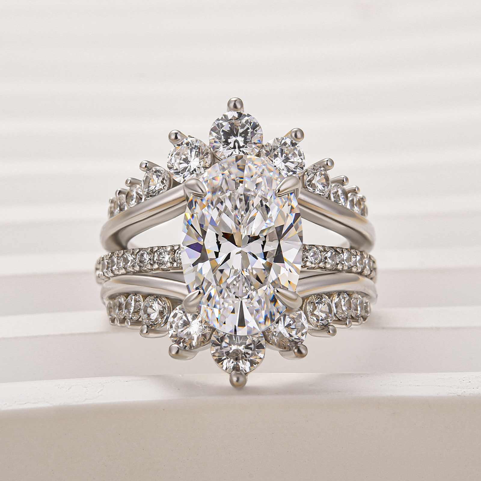 Louily Exclusive Oval Cut Wedding Ring Set With Jacket Wedding Band - louilyjewelry