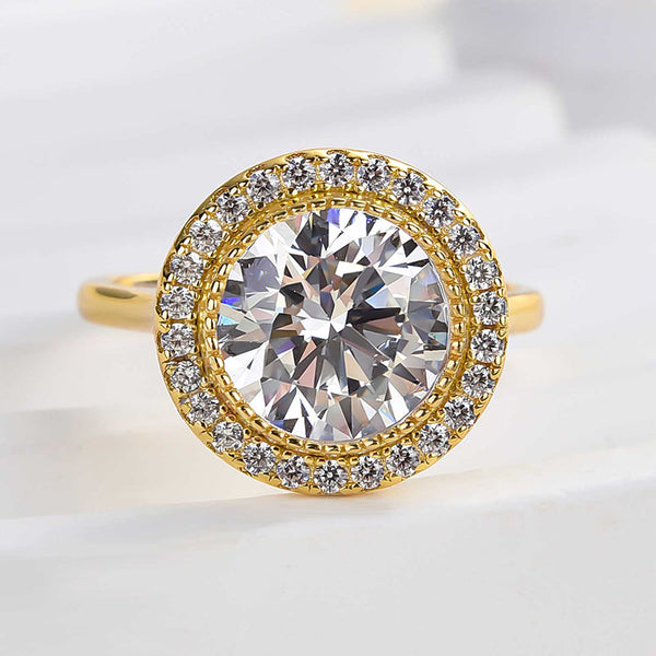 Louily Vintage Yellow Gold Halo Round Cut Engagement Ring