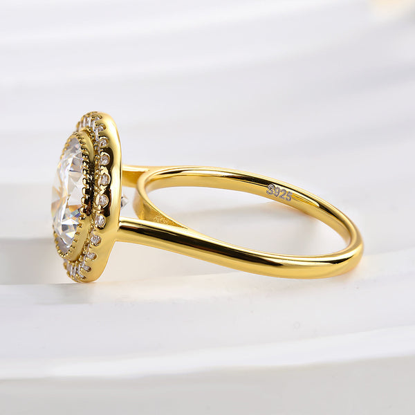 Louily Vintage Yellow Gold Halo Round Cut Engagement Ring