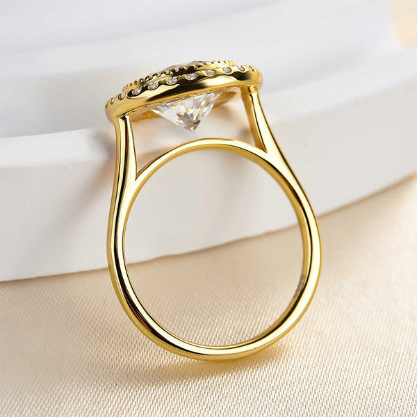 Louily Vintage Yellow Gold Halo Round Cut Engagement Ring