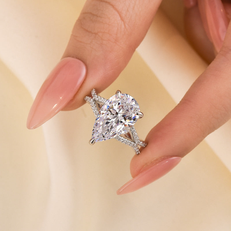 Louily Split Shank Unique Pear Cut Engagement Ring In Sterling Silver - louilyjewelry