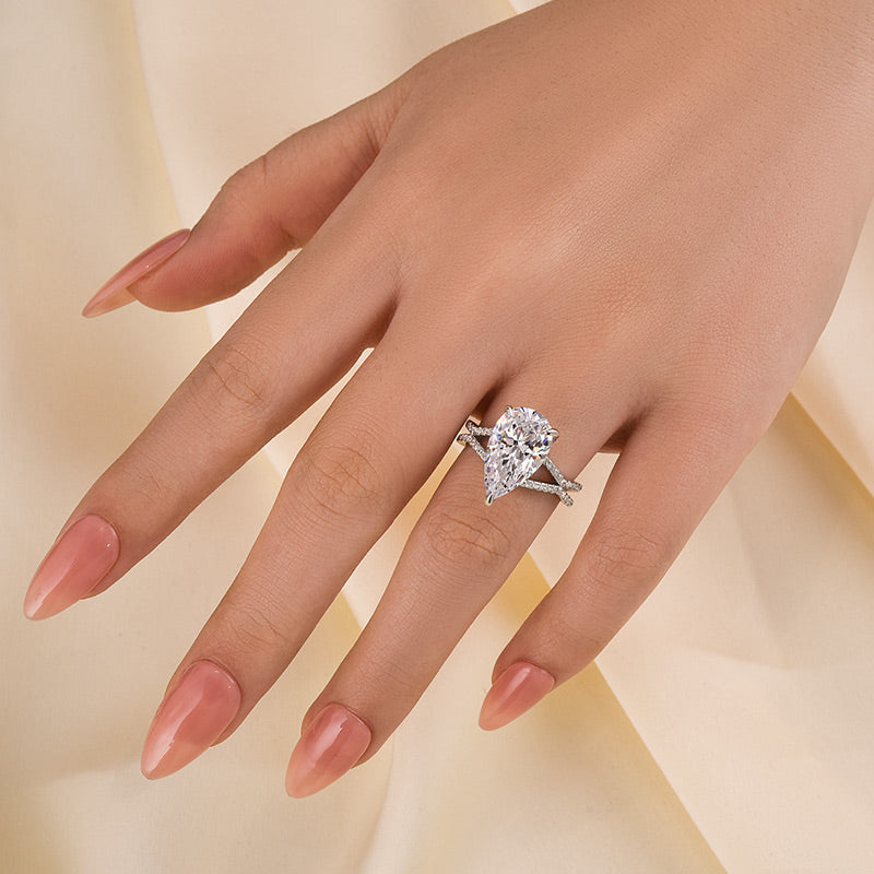 Louily Split Shank Unique Pear Cut Engagement Ring In Sterling Silver - louilyjewelry