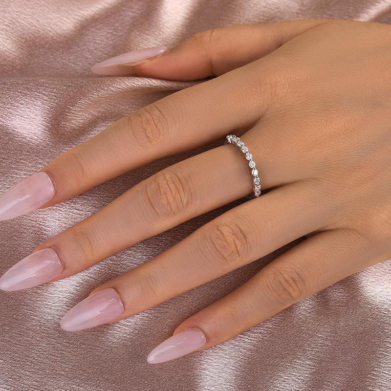 Louily Moissanite Round Cut Half Eternity Thin Women's Wedding Band - louilyjewelry