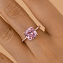 Louily Rose Gold Peachy Pink Stone Cushion Cut Engagement Ring With Double Halo - louilyjewelry