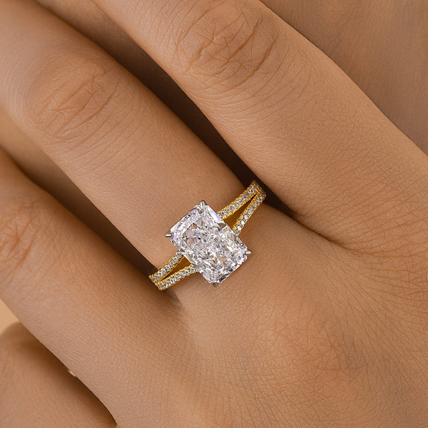 Louily Two-Tone Split Shank Radiant Cut Engagement Ring