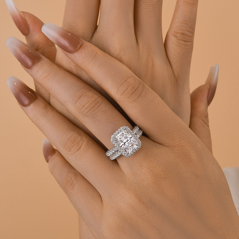 Louily Luxury Halo Radiant Cut Wedding Ring Set - louilyjewelry