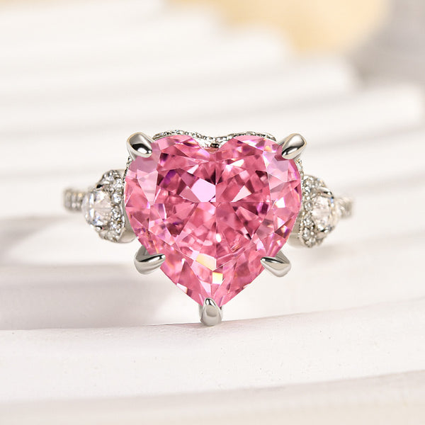 Louily Royal Romantic Pink Stone Heart Cut Engagement Ring In Sterling Silver