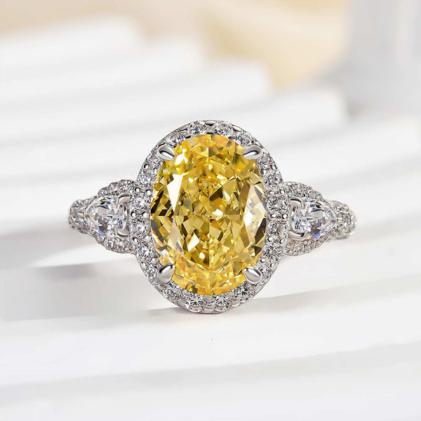 Louily Luxury Yellow Stone Halo Oval Cut Engagement Ring