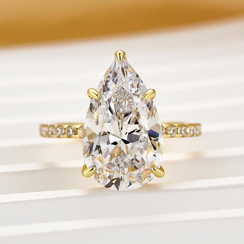 S925 3.0Ct/4.5Ct Pear Cut Engagement Ring Gold Plated Travel Ring For Everyday Wear