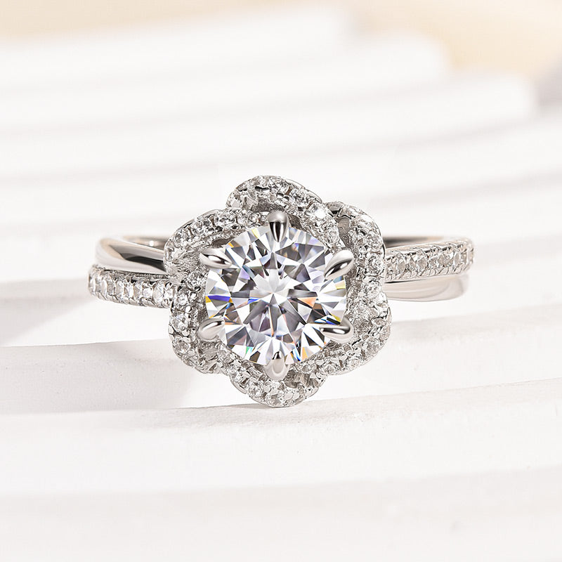 Louily Moissanite 1.0CT Twist Flower Design Engagement Ring - louilyjewelry