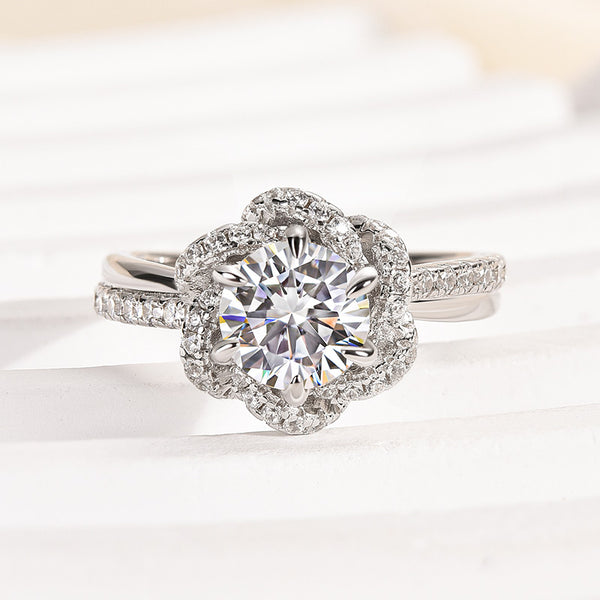 Louily Moissanite 1.0CT Twist Flower Design Engagement Ring