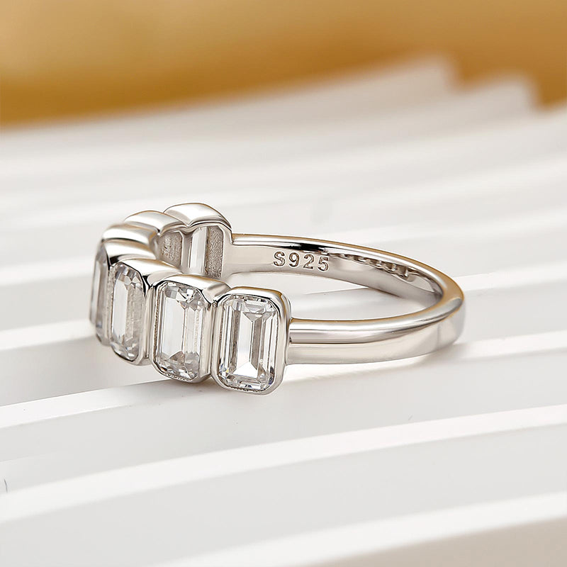 2.8Ct Emerald Cut Bezel Half Wedding Band Travel Ring In Sterling Silver - louilyjewelry