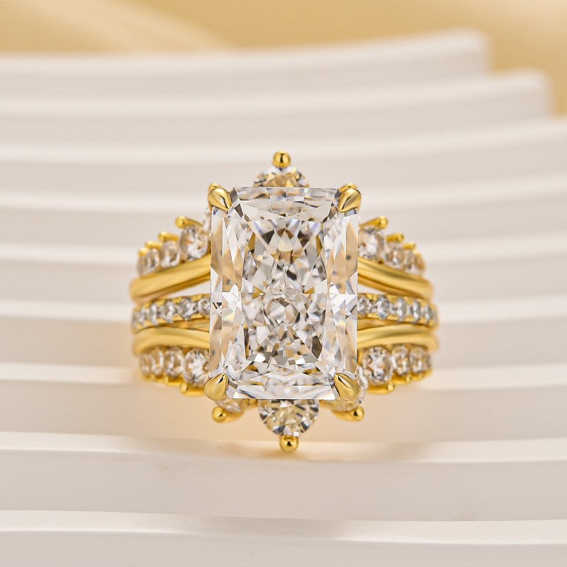 7.0 Carat Radiant Cut Insert Wedding Ring Set With Crown-Shaped Engagement Ring Enhancer