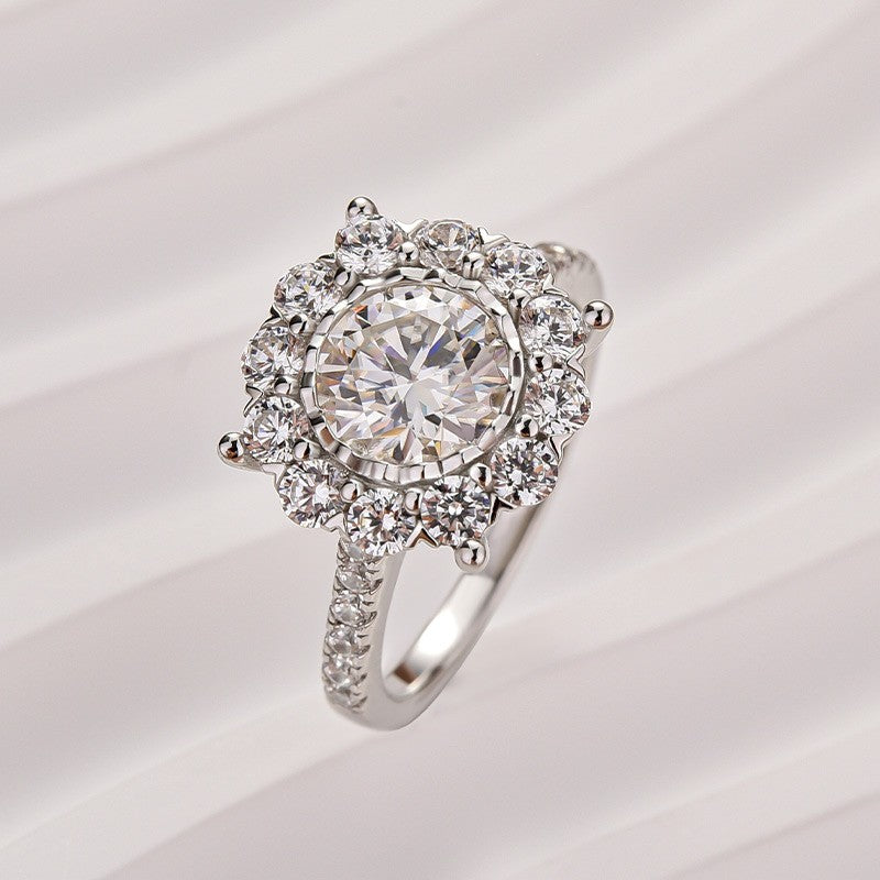 Moissanite 1.2Ct Halo Round Cut White Gold Engagement Ring - louilyjewelry